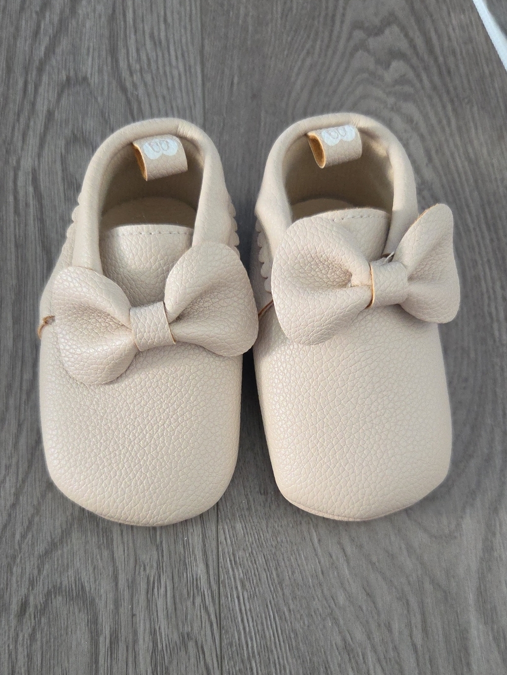Girls Cream Bow Baby Moccasins - Soft Slip-On Infant Shoes